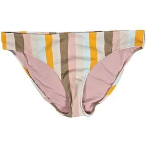 Aerie Ribbed Stripe Bikini Bottoms Ivory Gold Neutral Tan Size XXL‎